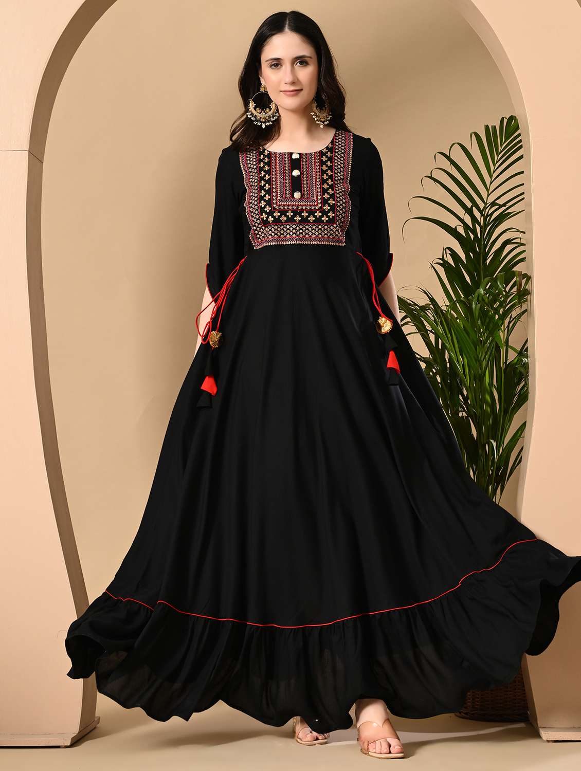 women embroidered round neck tiered ethnic dress - 22078430 -  Zoom Image - 0