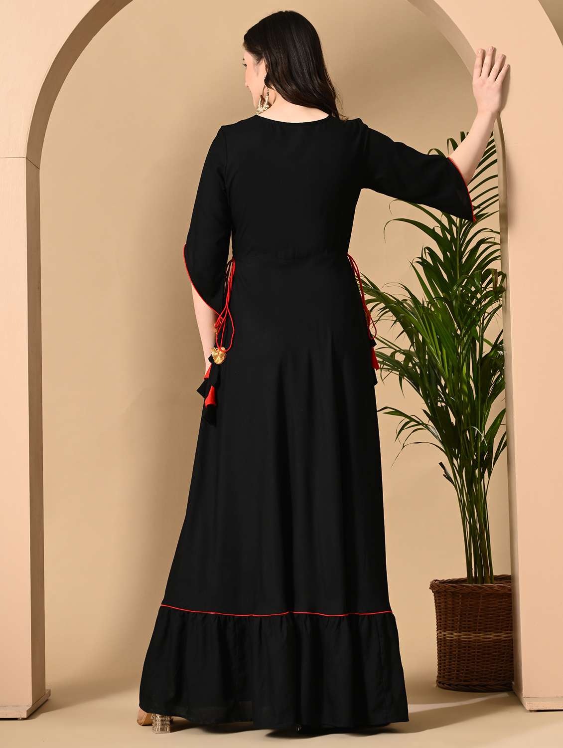 women embroidered round neck tiered ethnic dress - 22078430 - Standard Image - 3