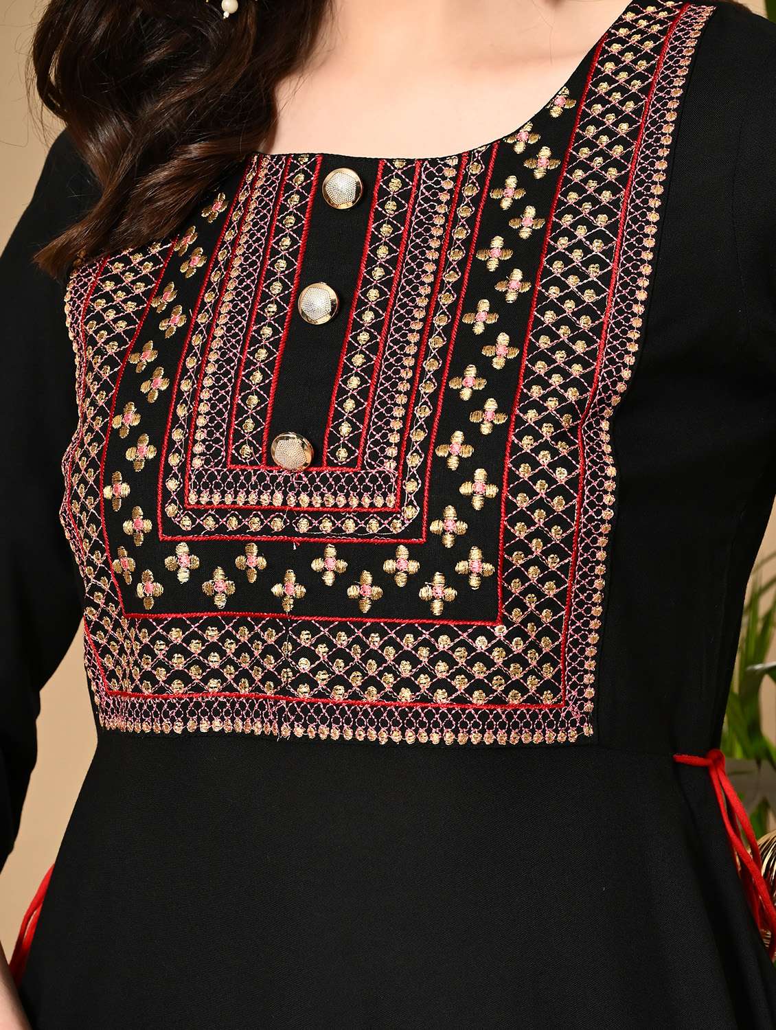 women embroidered round neck tiered ethnic dress - 22078430 - Standard Image - 5