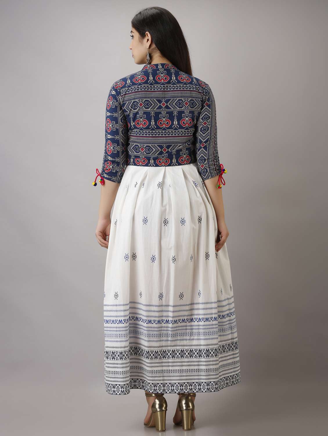 women printed three quarter sleeve kurta with jacket ethnic dress - 22078432 - Standard Image - 3