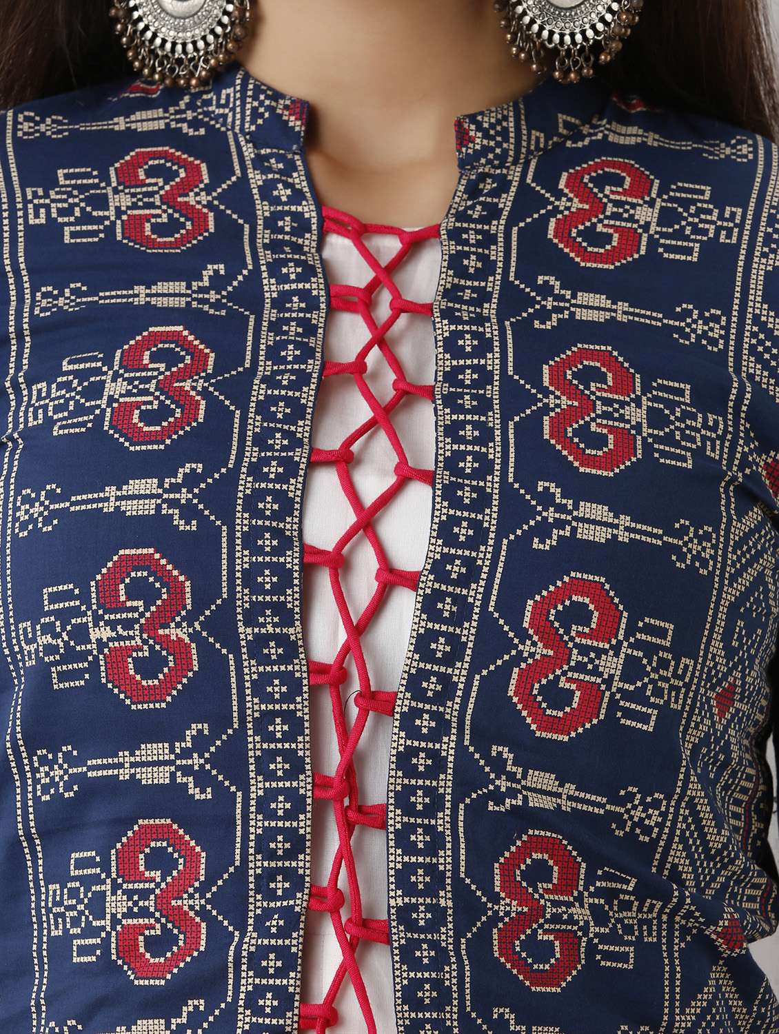 women printed three quarter sleeve kurta with jacket ethnic dress - 22078432 - Standard Image - 5