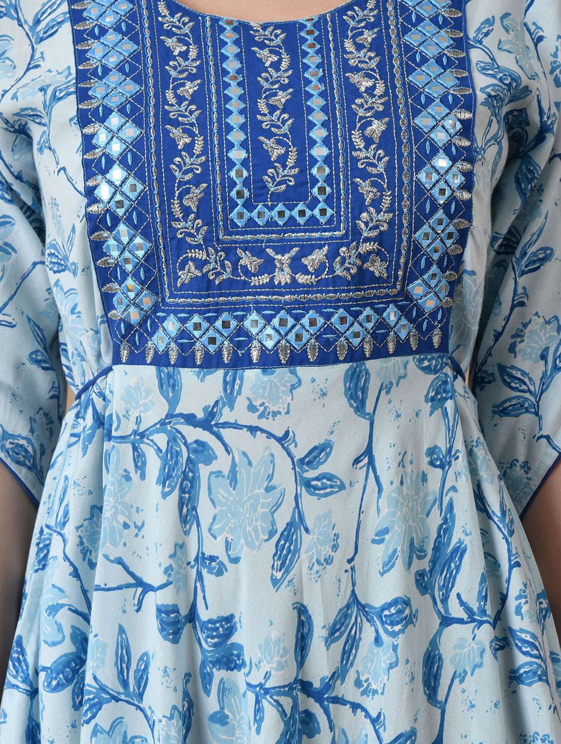 women floral printed three quarter sleeve tiered ethnic dress - 22078433 - Standard Image - 5