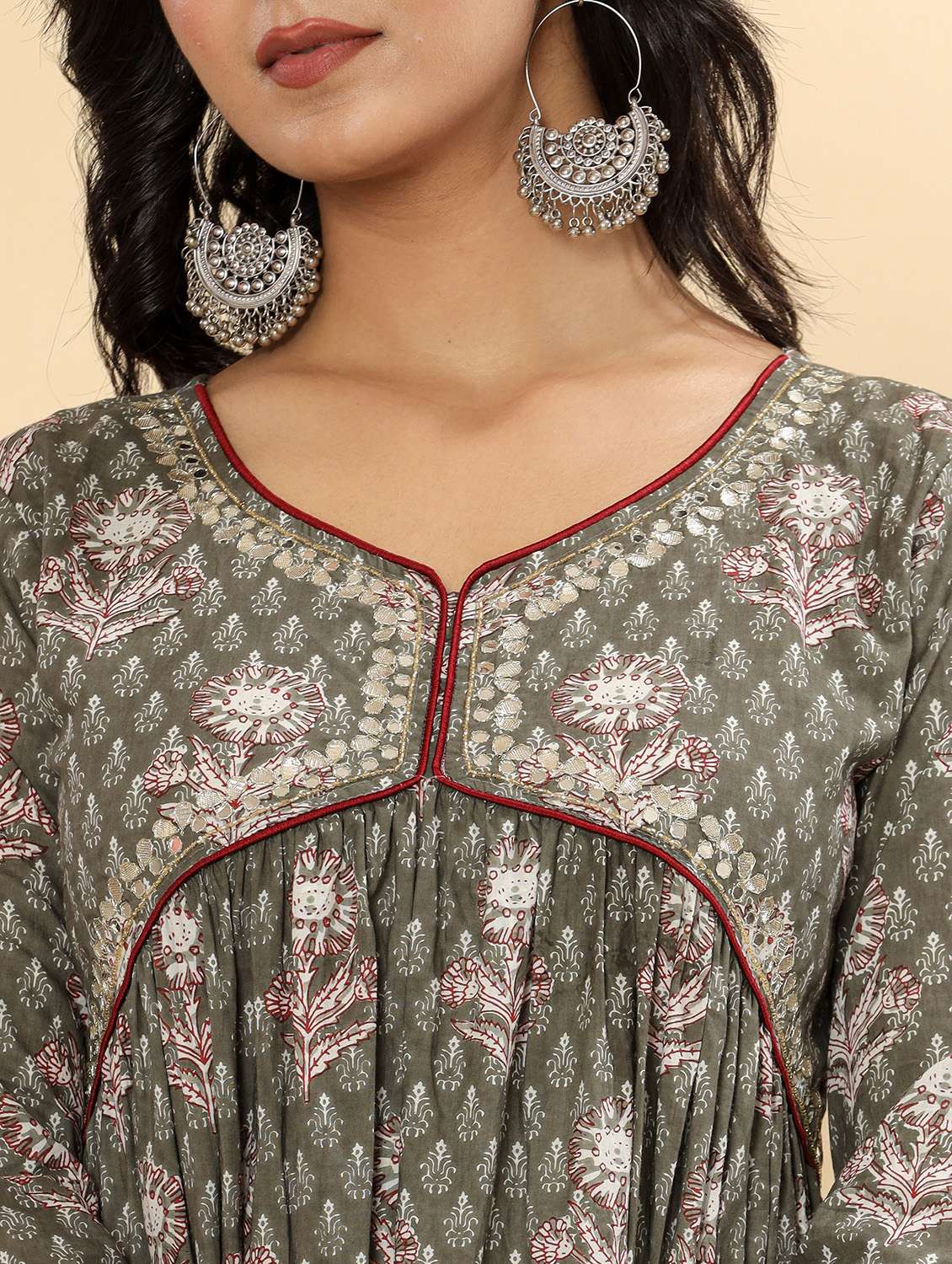 women printed three quarter sleeve tiered ethnic dress - 22078434 - Standard Image - 5