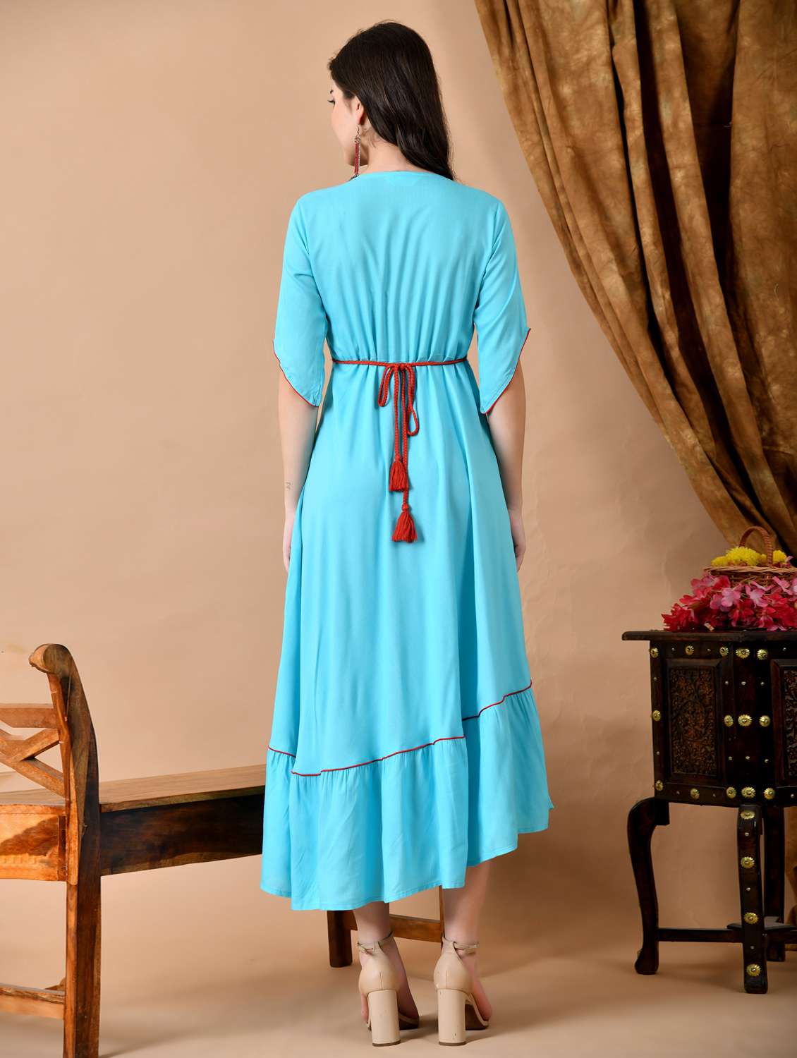 women embroidered round neck tiered dress - 22078435 - Standard Image - 3