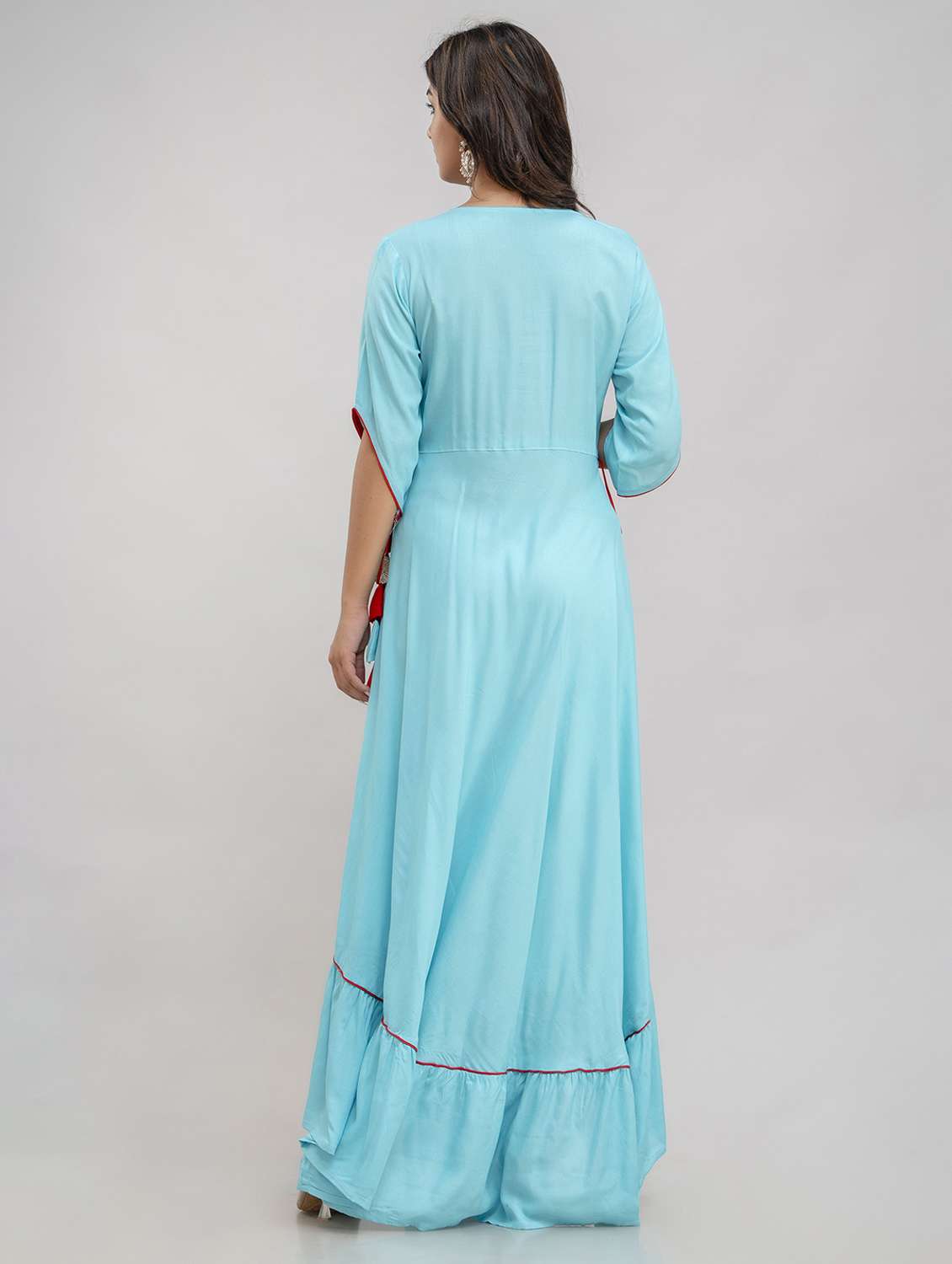 women embroidered three quarter sleeve tiered ethnic dress - 22078436 - Standard Image - 3