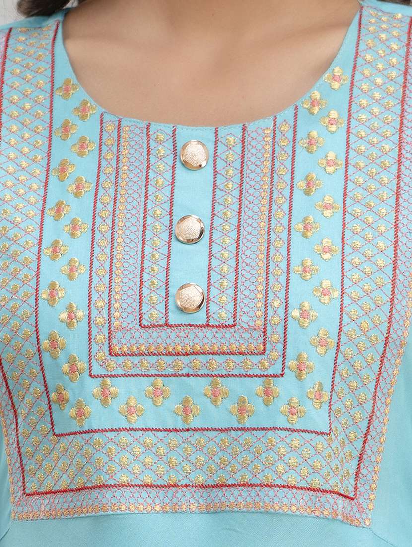 women embroidered three quarter sleeve tiered ethnic dress - 22078436 - Standard Image - 5