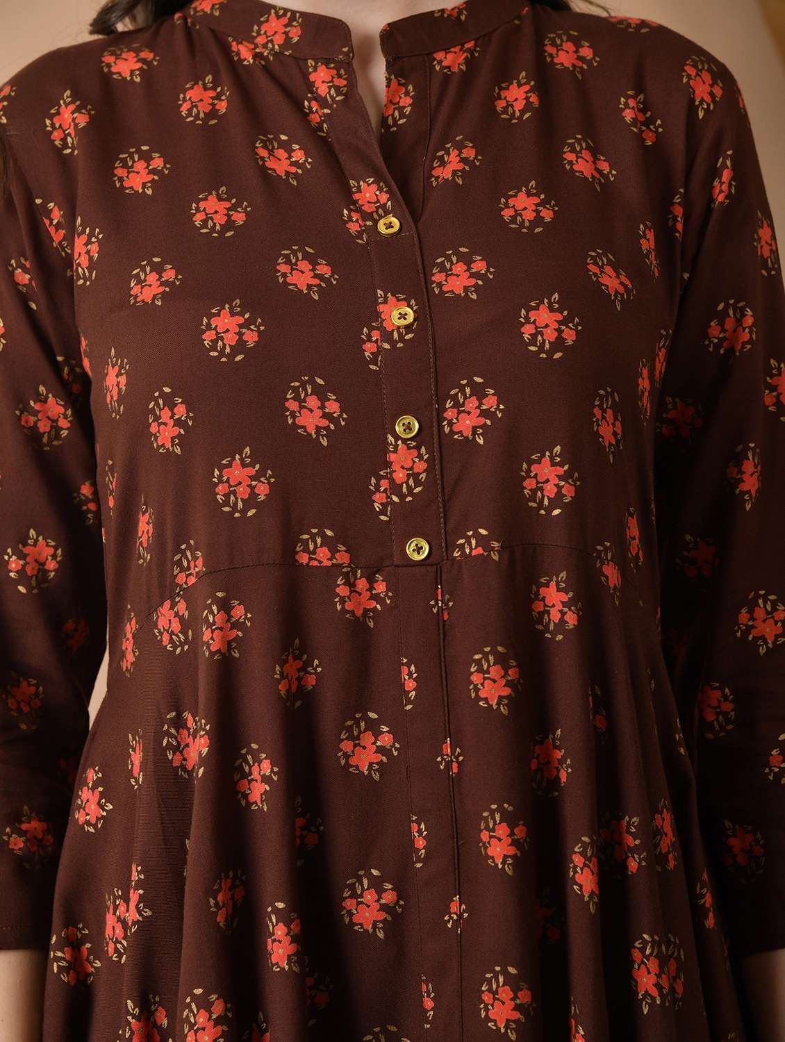 women floral printed three quarter sleeve flared ethnic dress - 22078438 - Standard Image - 5