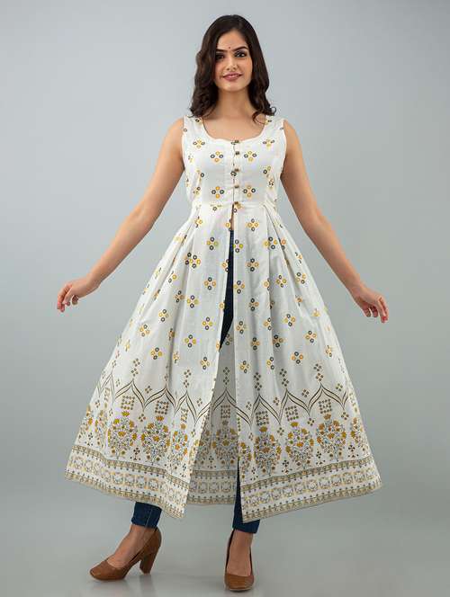 women floral printed sleeveless front slit kurta - 22078439 -  Standard Image - 0