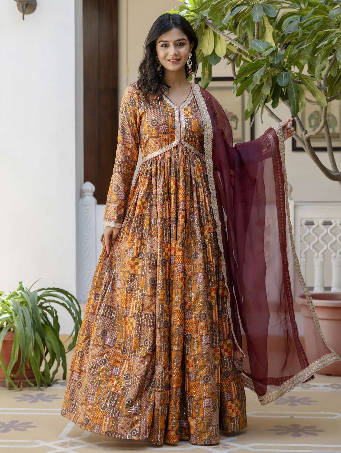 women printed long sleeve anarkali kurta - 22078441 - Zoom Image - 0