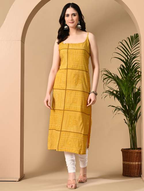 women printed shoulder strap straight kurta - 22078442 - Standard Image - 0