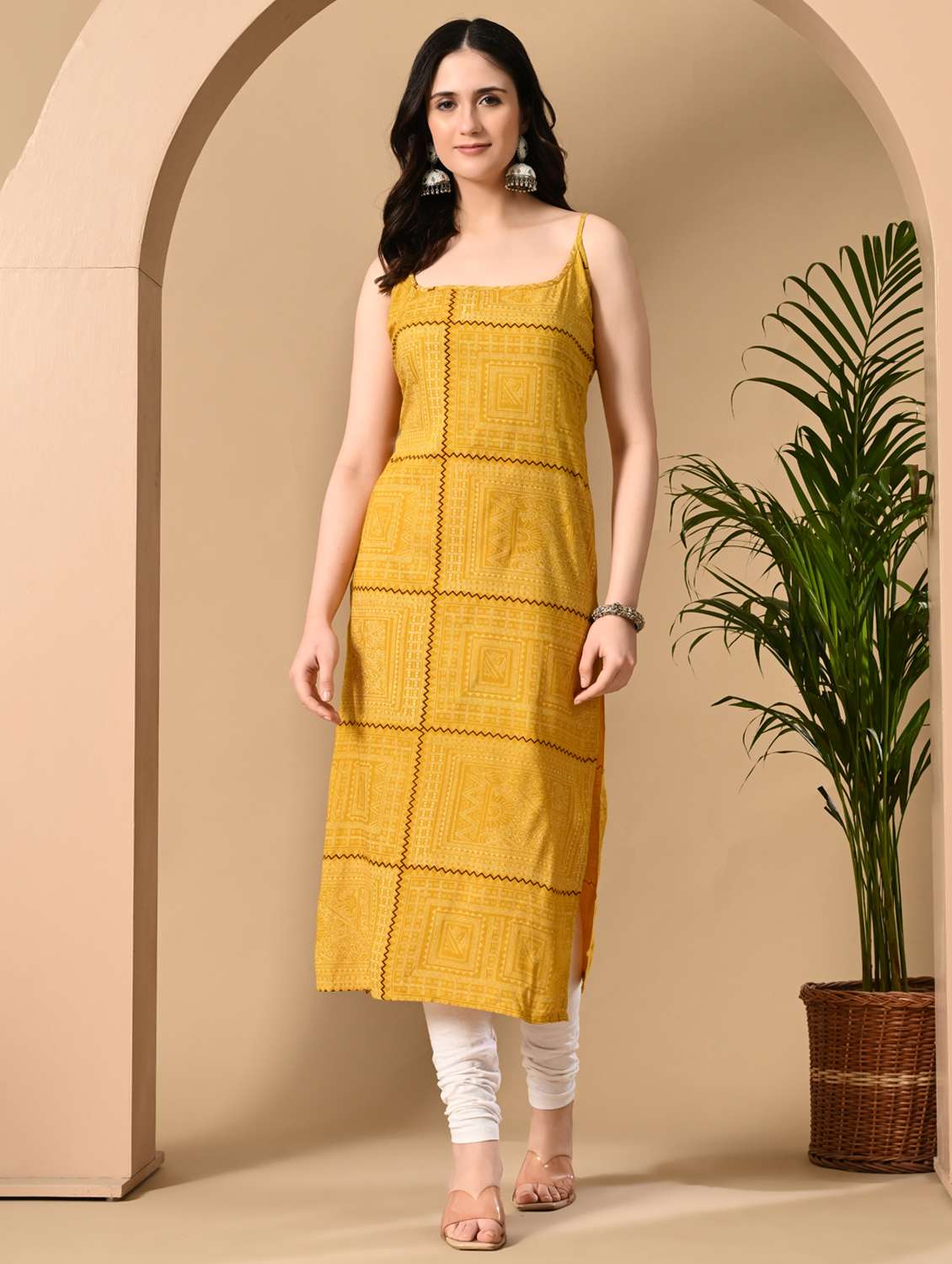 women printed shoulder strap straight kurta - 22078442 - Zoom Image - 0