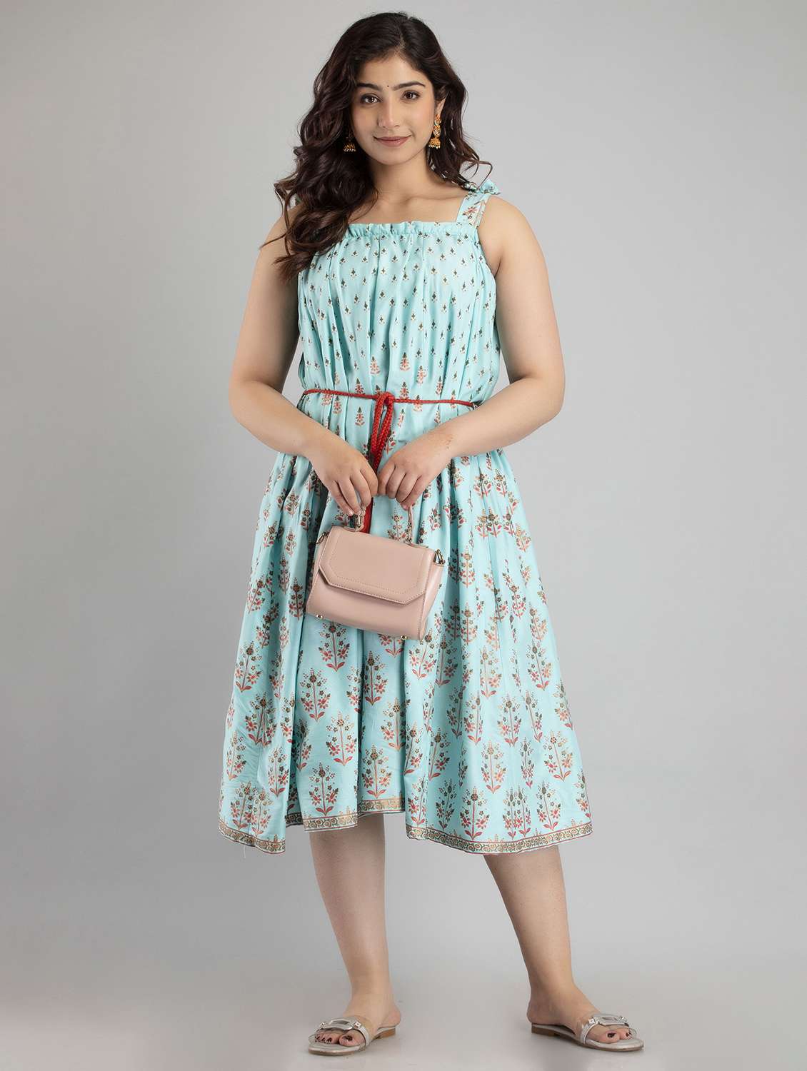 women printed shoulder strap flared ethnic dress - 22078443 - Zoom Image - 0
