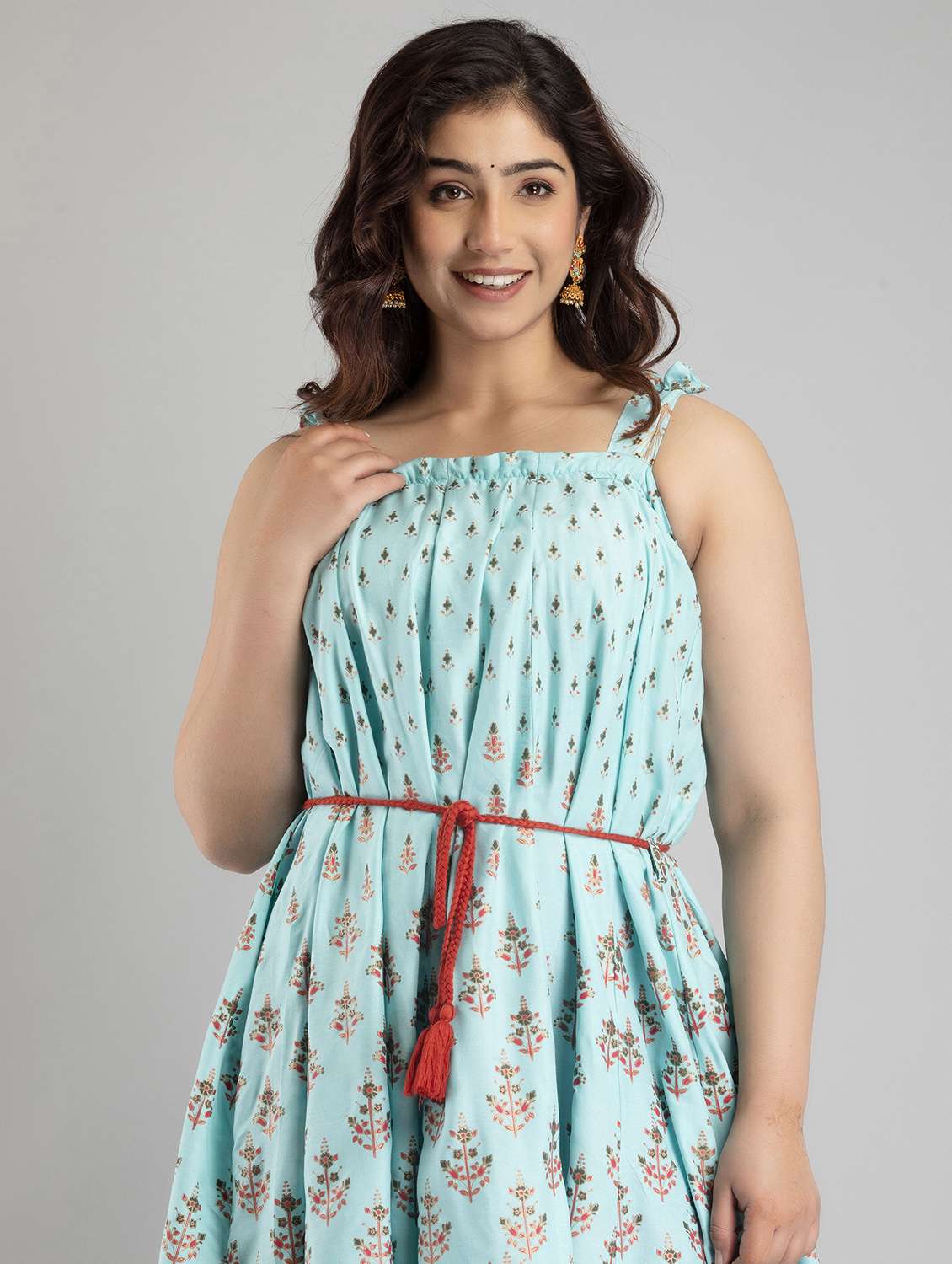 women printed shoulder strap flared ethnic dress - 22078443 - Standard Image - 5