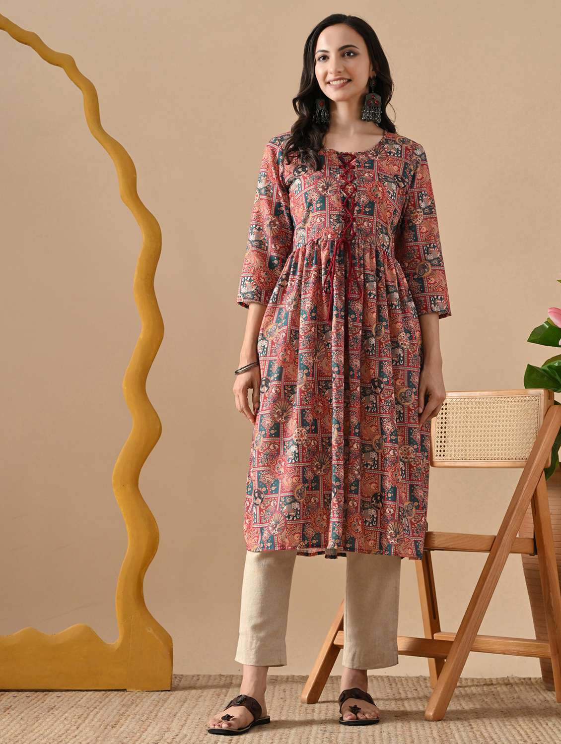 women printed three quarter sleeve a-line kurta - 22078444 - Zoom Image - 0