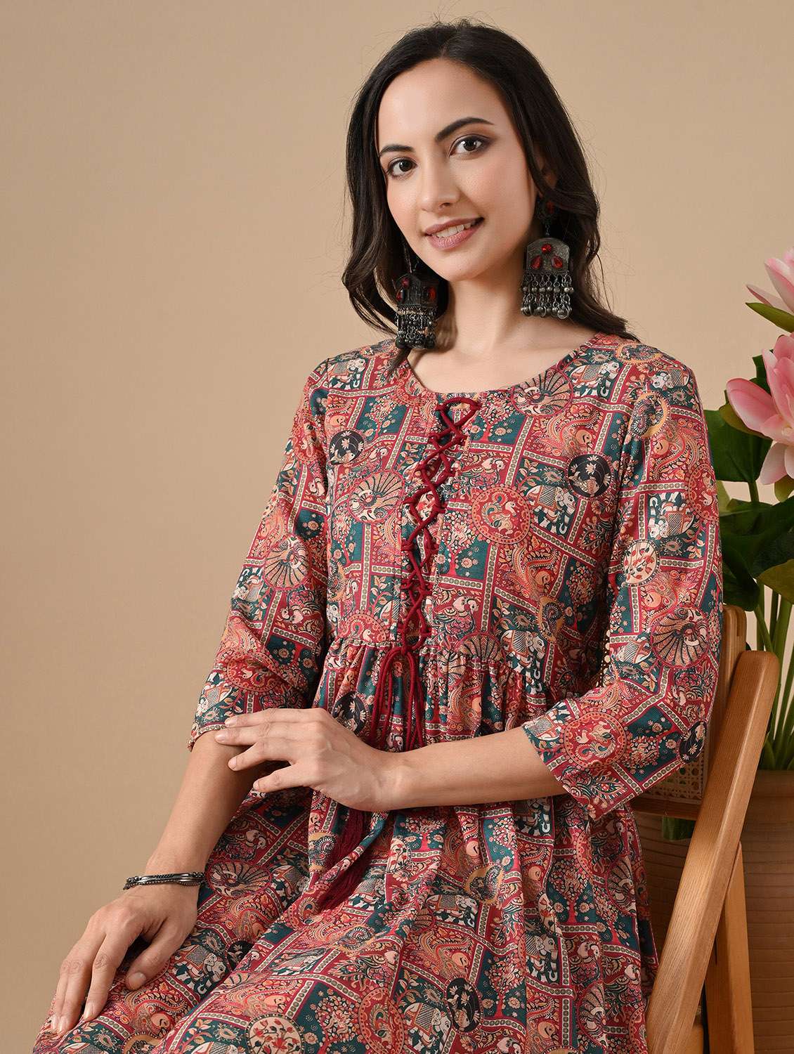 women printed three quarter sleeve a-line kurta - 22078444 - Standard Image - 5