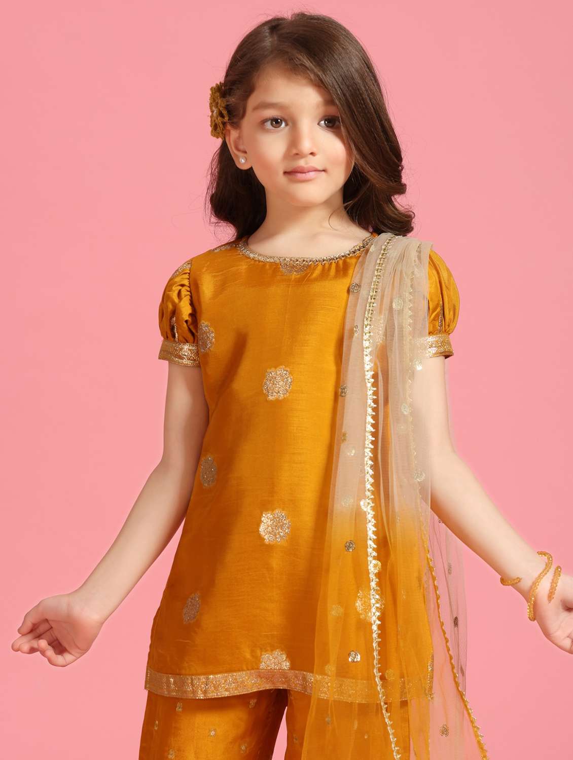 girls foil printed kurta and pant with dupatta set - 22078455 -  Standard Image - 3