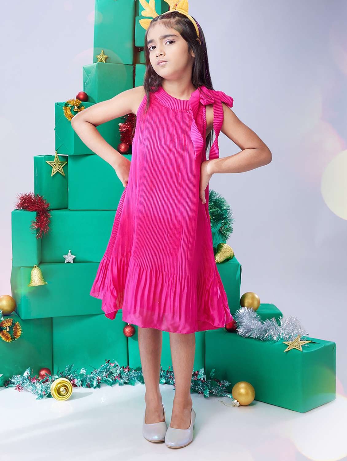 girls solid halter neck sleeveless fit & flare dress - 22078479 - Zoom Image - 0