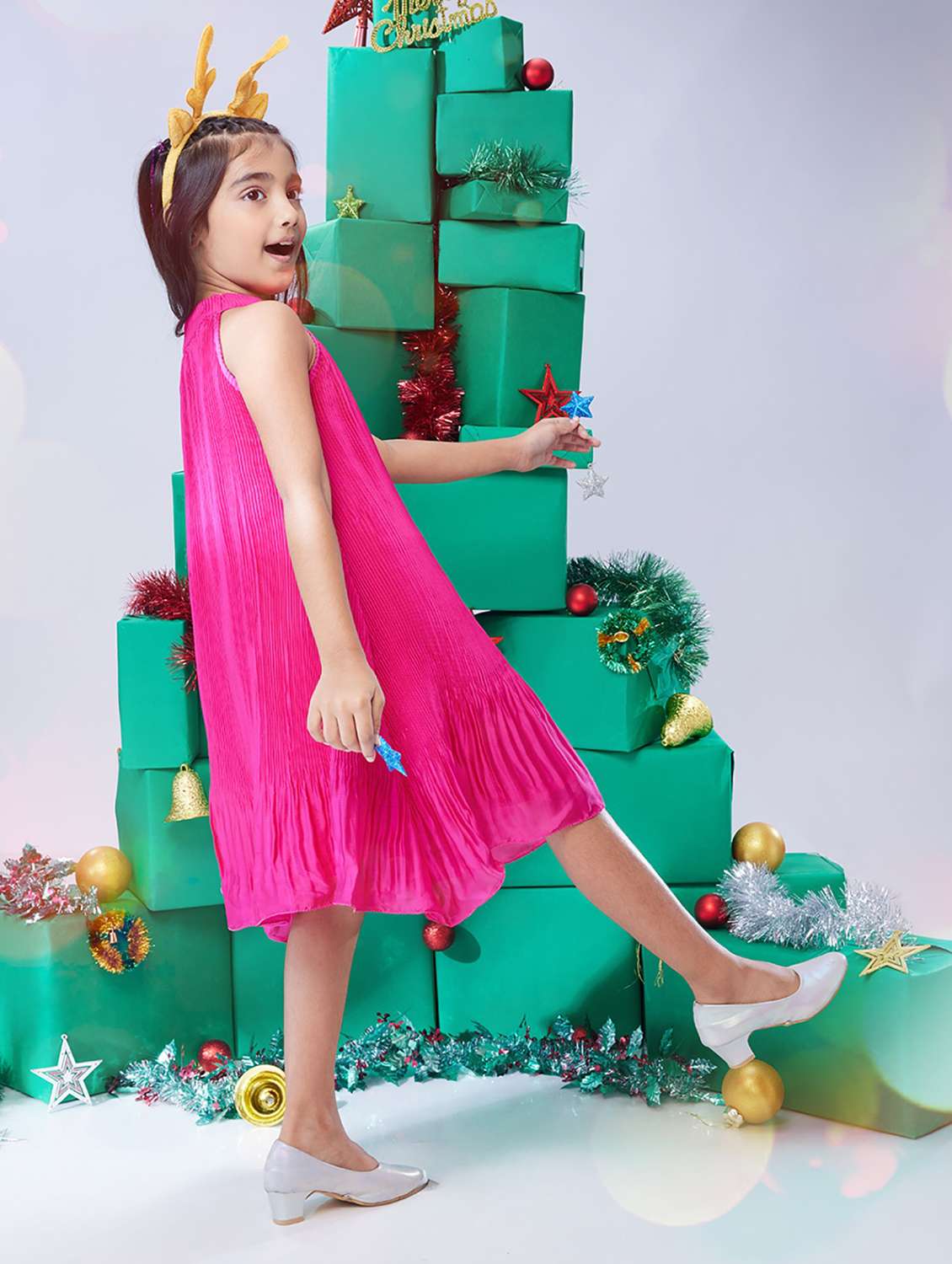 girls solid halter neck sleeveless fit & flare dress - 22078479 - Standard Image - 3