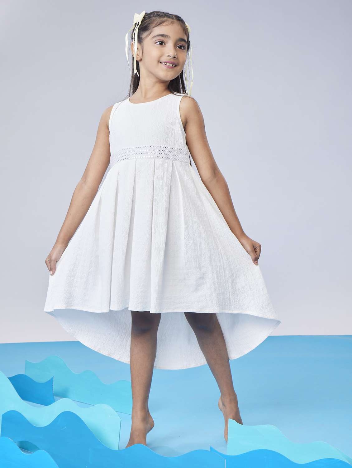 girls solid sleeveless high low dress