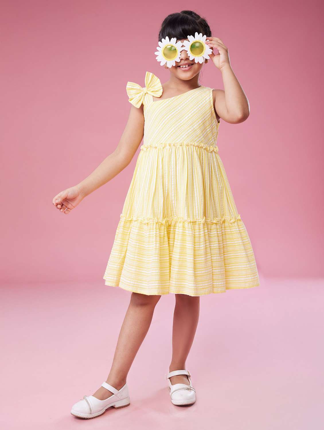 girls striped asymmetric neck tiered dress - 22078496 -  Zoom Image - 0