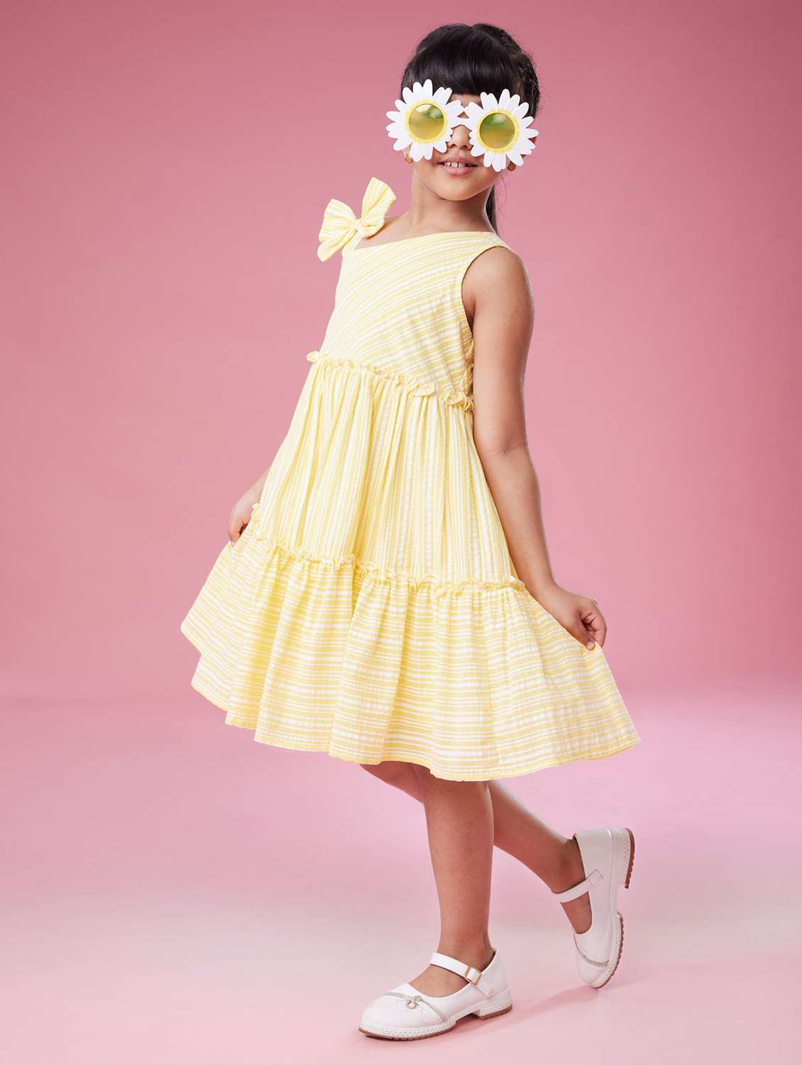 girls striped asymmetric neck tiered dress - 22078496 - Standard Image - 3