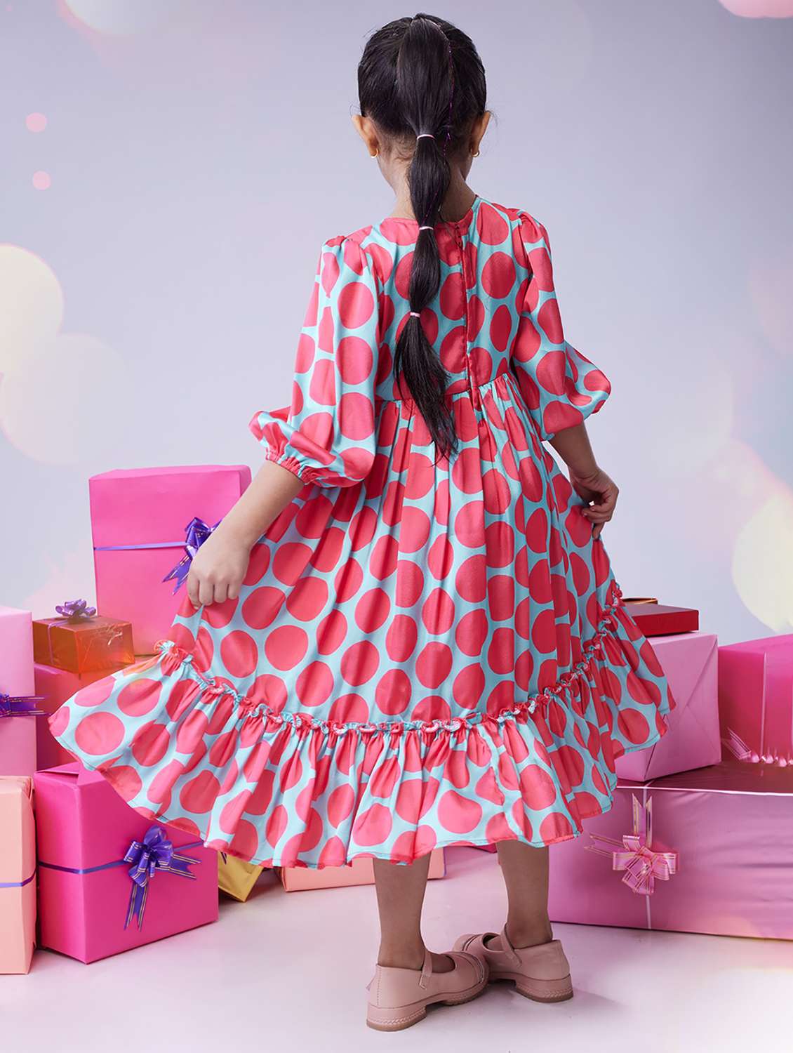 girls polka doted puff sleeve tiered dress - 22078497 - Standard Image - 3