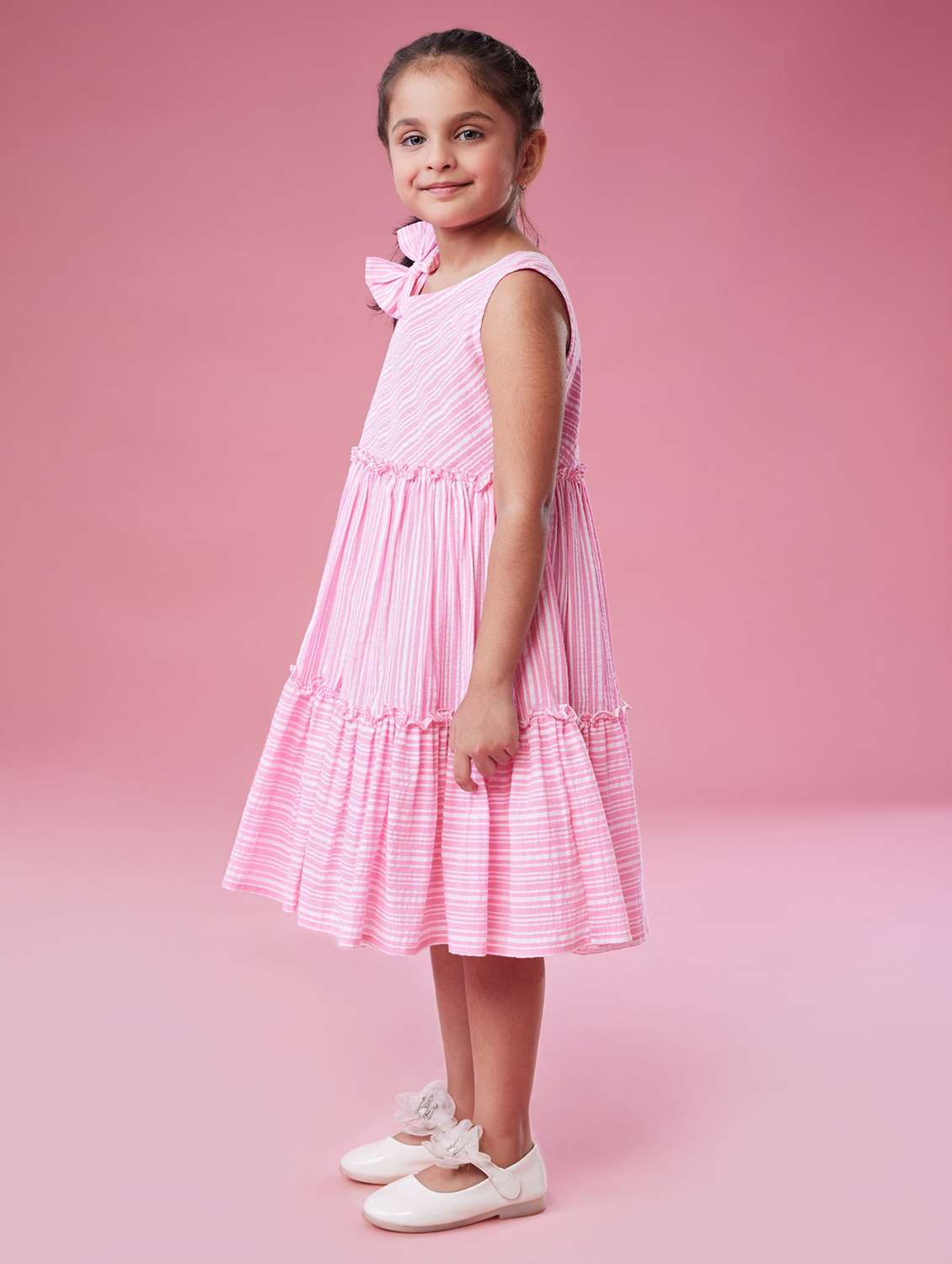 girls striped asymmetric neck tiered dress - 22078498 - Standard Image - 3
