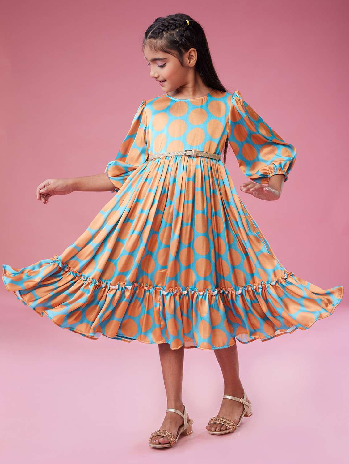 girls polka doted puff sleeve tiered dress - 22078499 - Zoom Image - 0