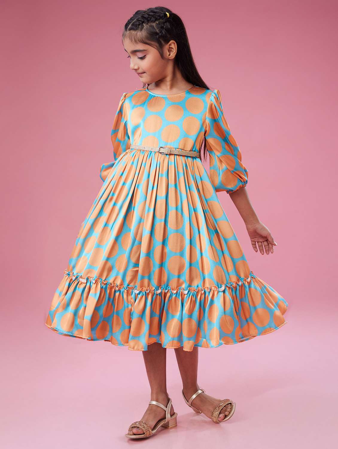 girls polka doted puff sleeve tiered dress - 22078499 - Standard Image - 3
