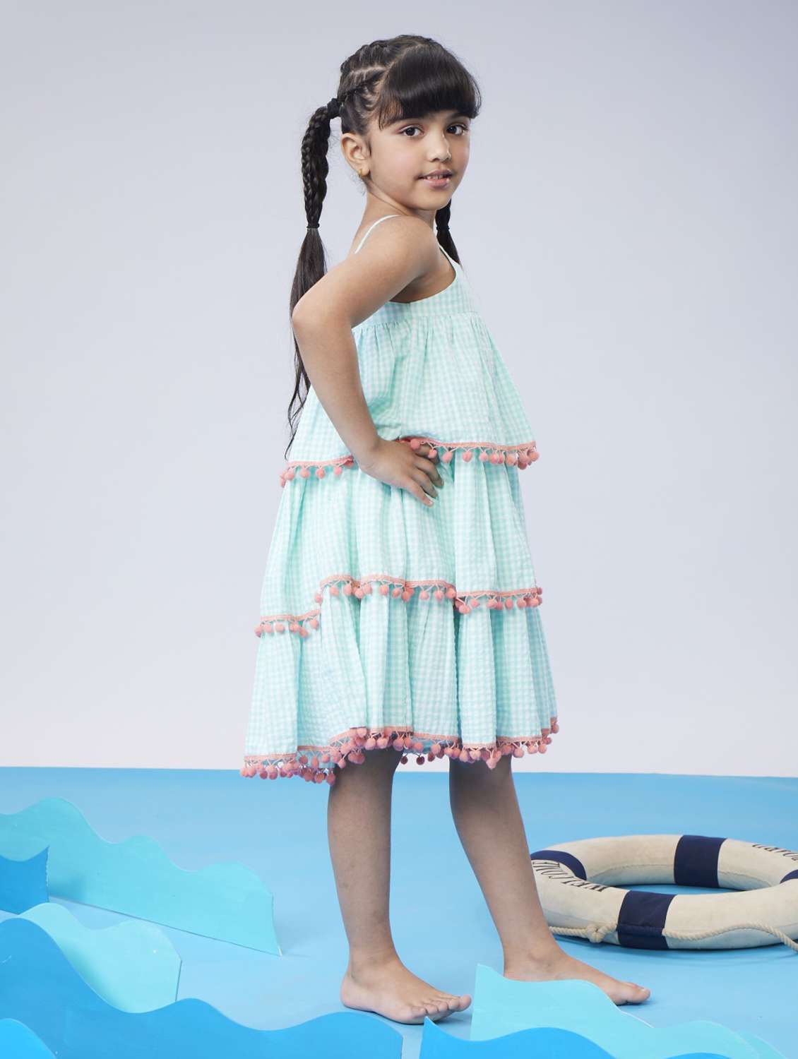 girls checkered shoulder strap tiered dress - 22078500 - Standard Image - 3