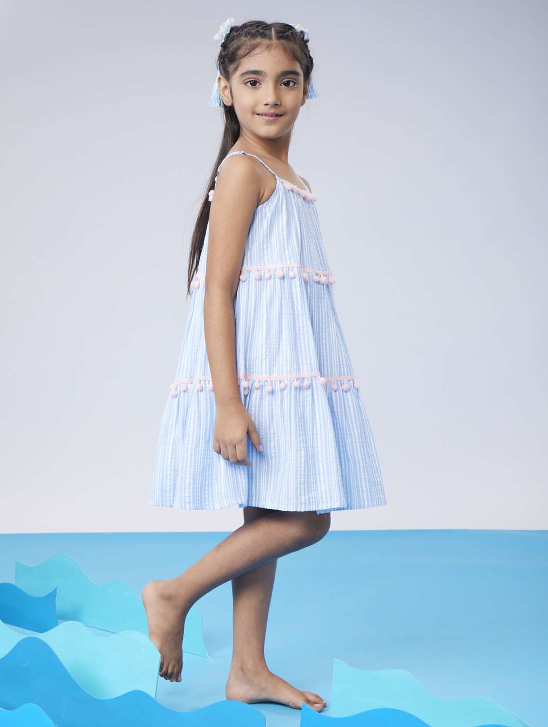 girls striped shoulder strap tiered dress - 22078501 - Standard Image - 3