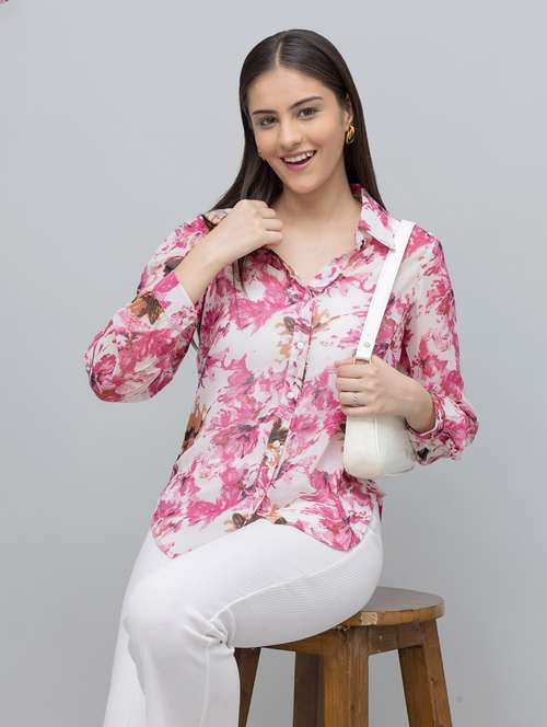 women floral print long sleeve collared regular shirt - 22078506 -  Standard Image - 0