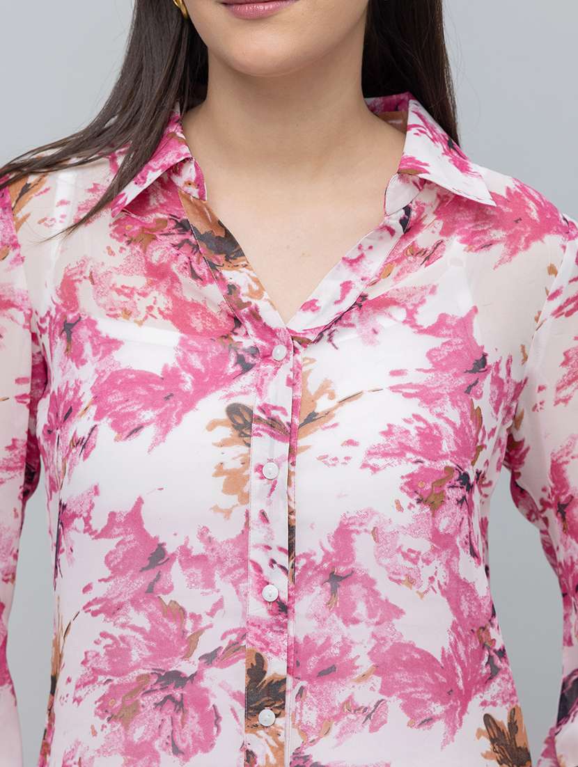 women floral print long sleeve collared regular shirt - 22078506 -  Standard Image - 3
