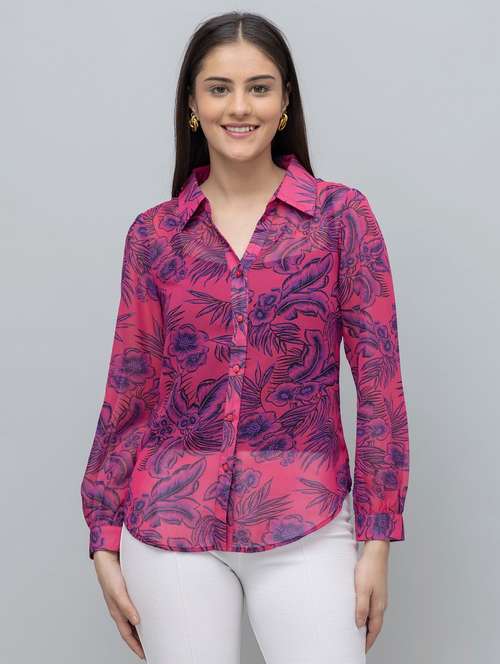 women floral print collared long sleeve shirt - 22078507 -  Standard Image - 0