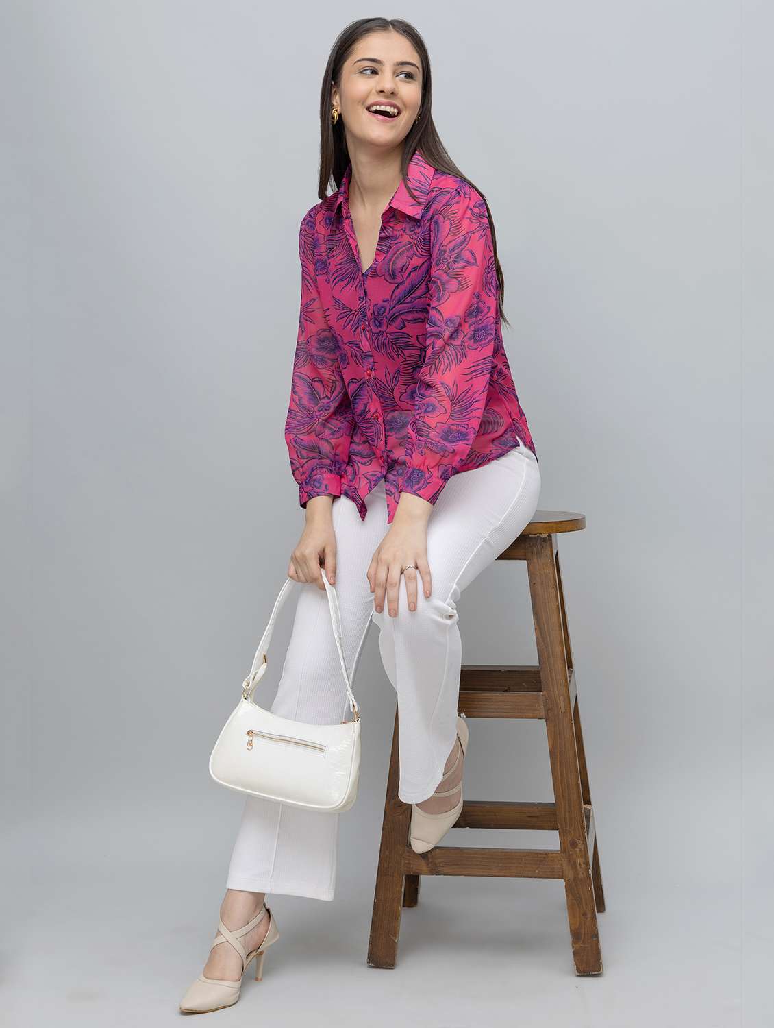 women floral print collared long sleeve shirt - 22078507 - Standard Image - 3
