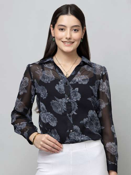 women floral print long sleeve collared regular shirt - 22078512 -  Standard Image - 0