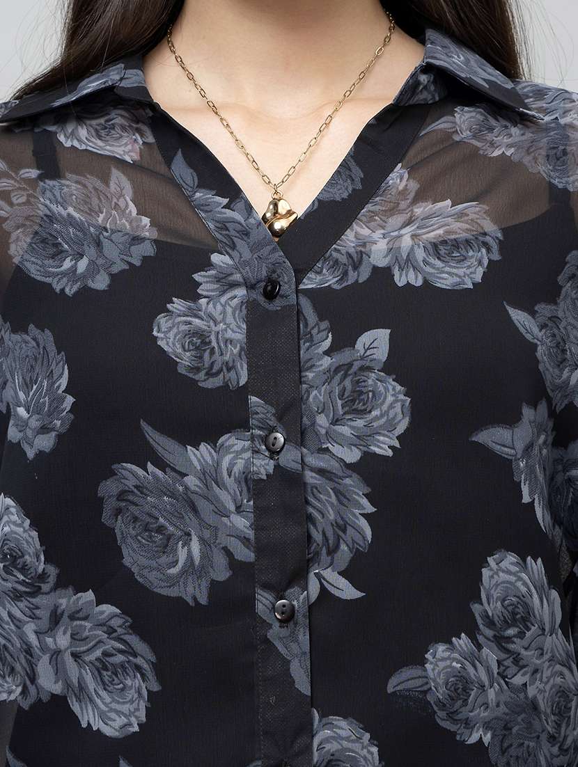 women floral print long sleeve collared regular shirt - 22078512 - Standard Image - 3