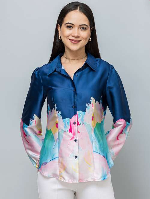 women printed long sleeve collared shirt - 22078515 -  Standard Image - 0