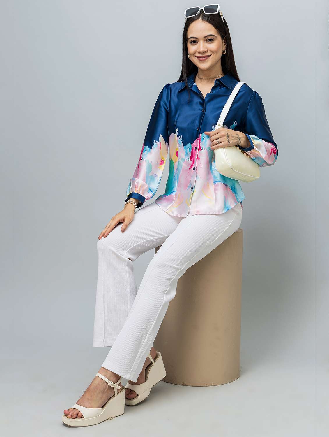 women printed long sleeve collared shirt - 22078515 -  Standard Image - 3