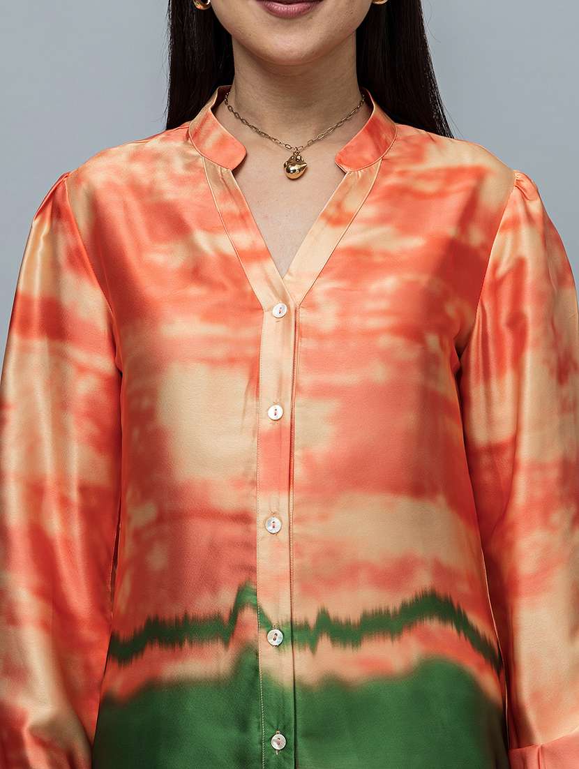 women printed mandarin neck long sleeve shirt - 22078517 -  Standard Image - 3