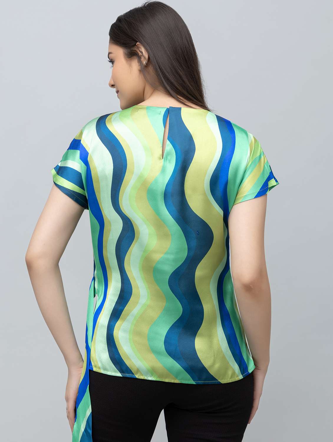 women printed short sleeve mock wrap top - 22078524 - Standard Image - 3
