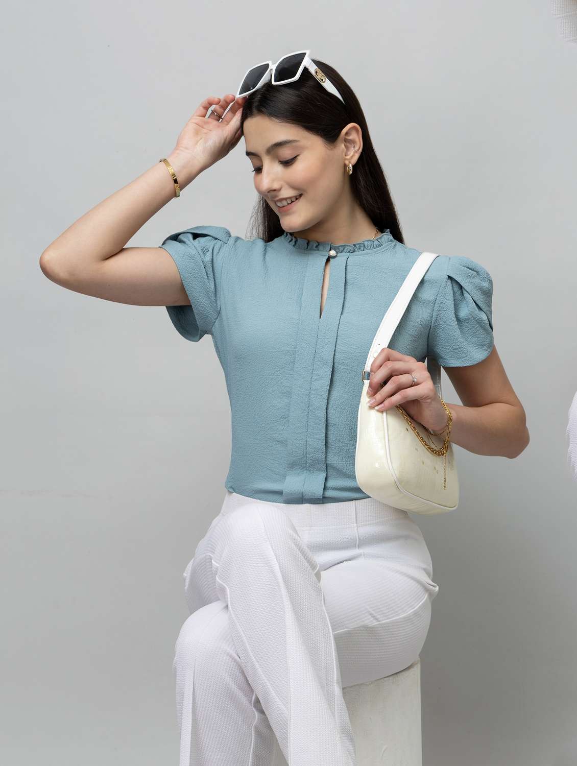 women solid puff sleeve regular top - 22078525 -  Zoom Image - 0
