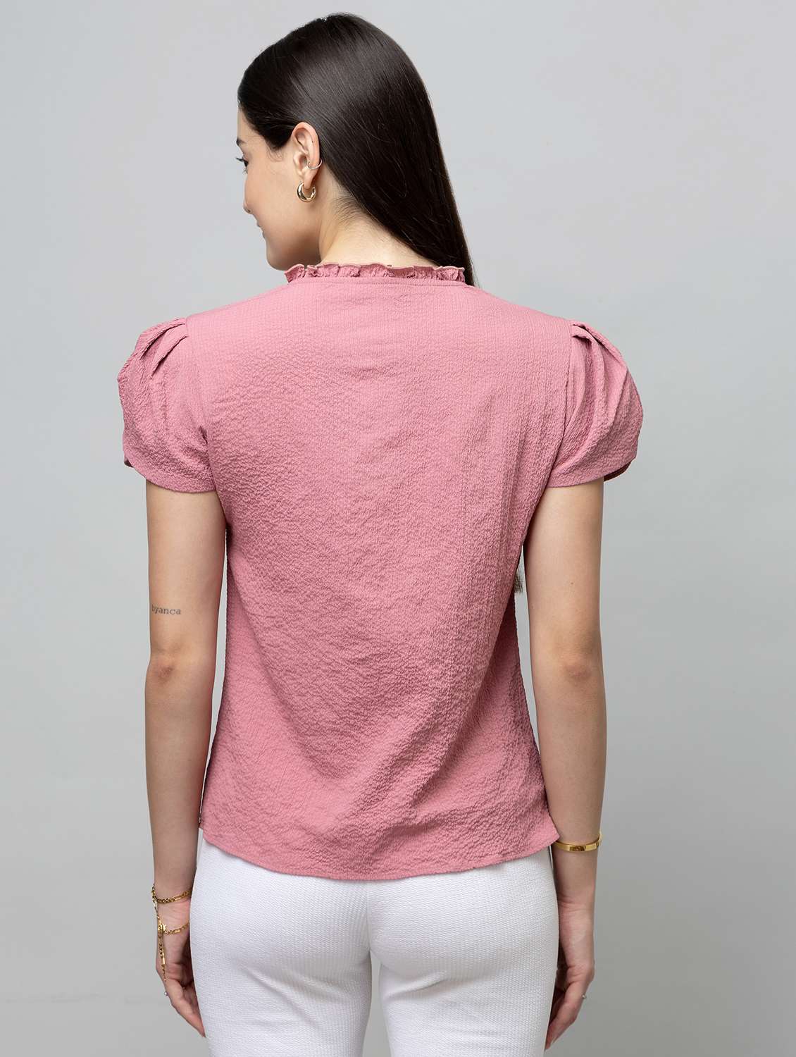 women solid tulip sleeve regular top - 22078526 -  Standard Image - 3