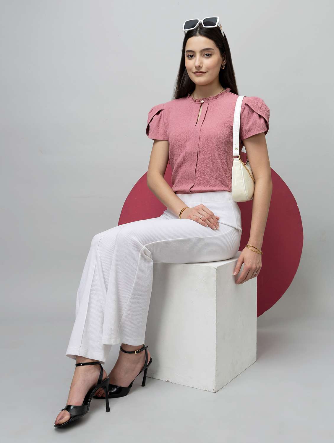 women solid tulip sleeve regular top - 22078526 -  Standard Image - 5