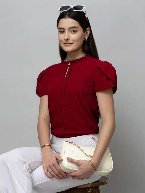women solid tulip sleeve regular top - 22078527 -  Standard Image - 0