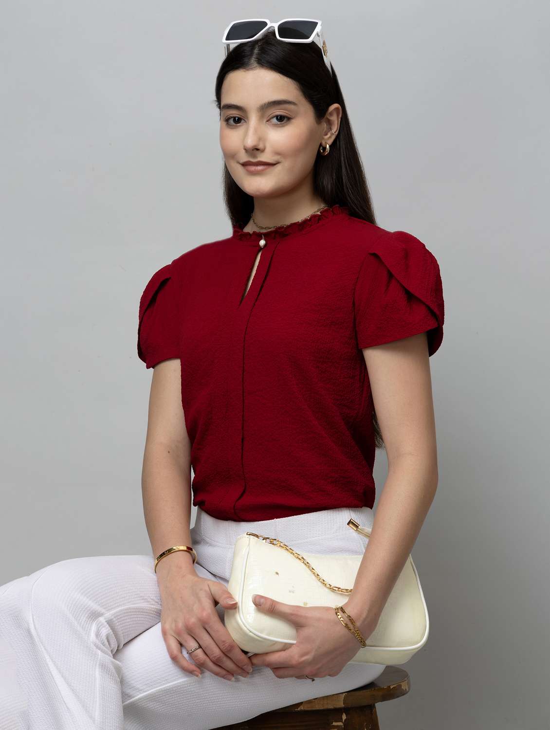 women solid tulip sleeve regular top - 22078527 -  Zoom Image - 0