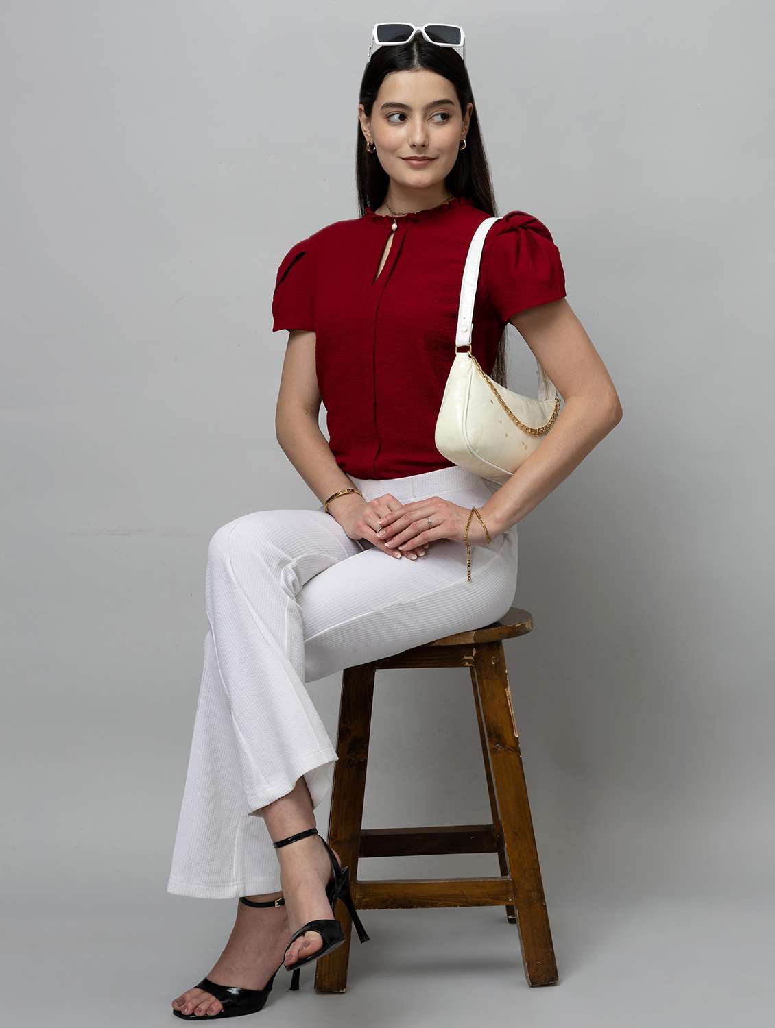 women solid tulip sleeve regular top - 22078527 - Standard Image - 3
