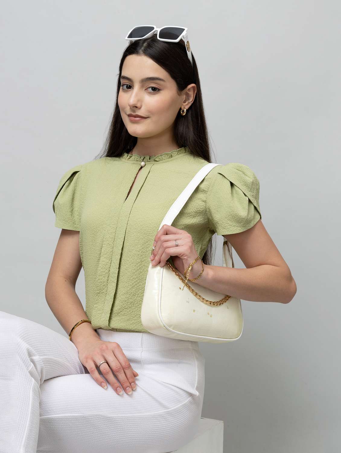 women solid tulip sleeve regular top - 22078528 - Zoom Image - 0