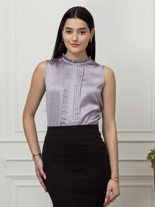 women solid mock neck sleeveless regular top - 22078537 - Standard Image - 0