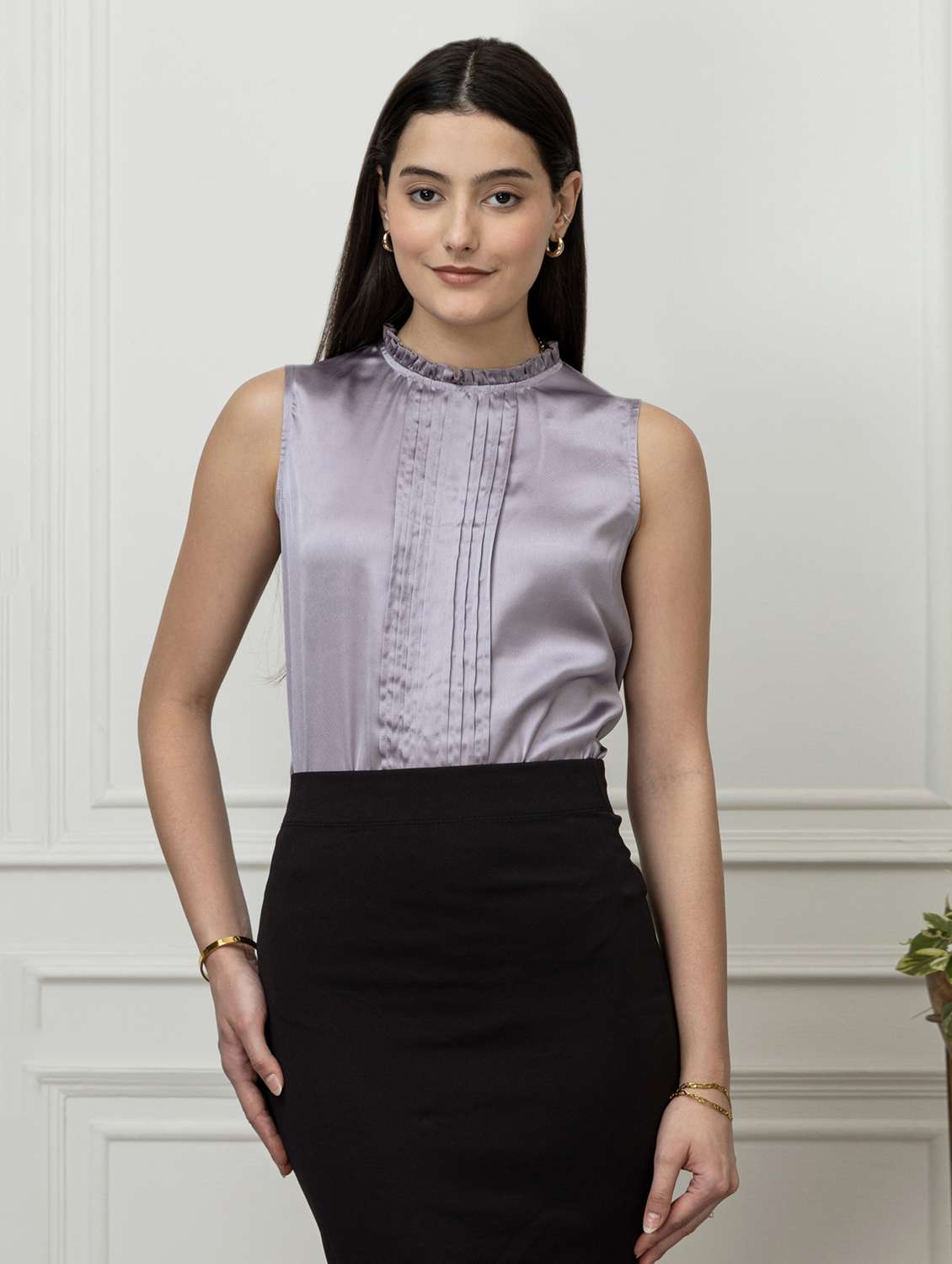 women solid mock neck sleeveless regular top - 22078537 - Zoom Image - 0